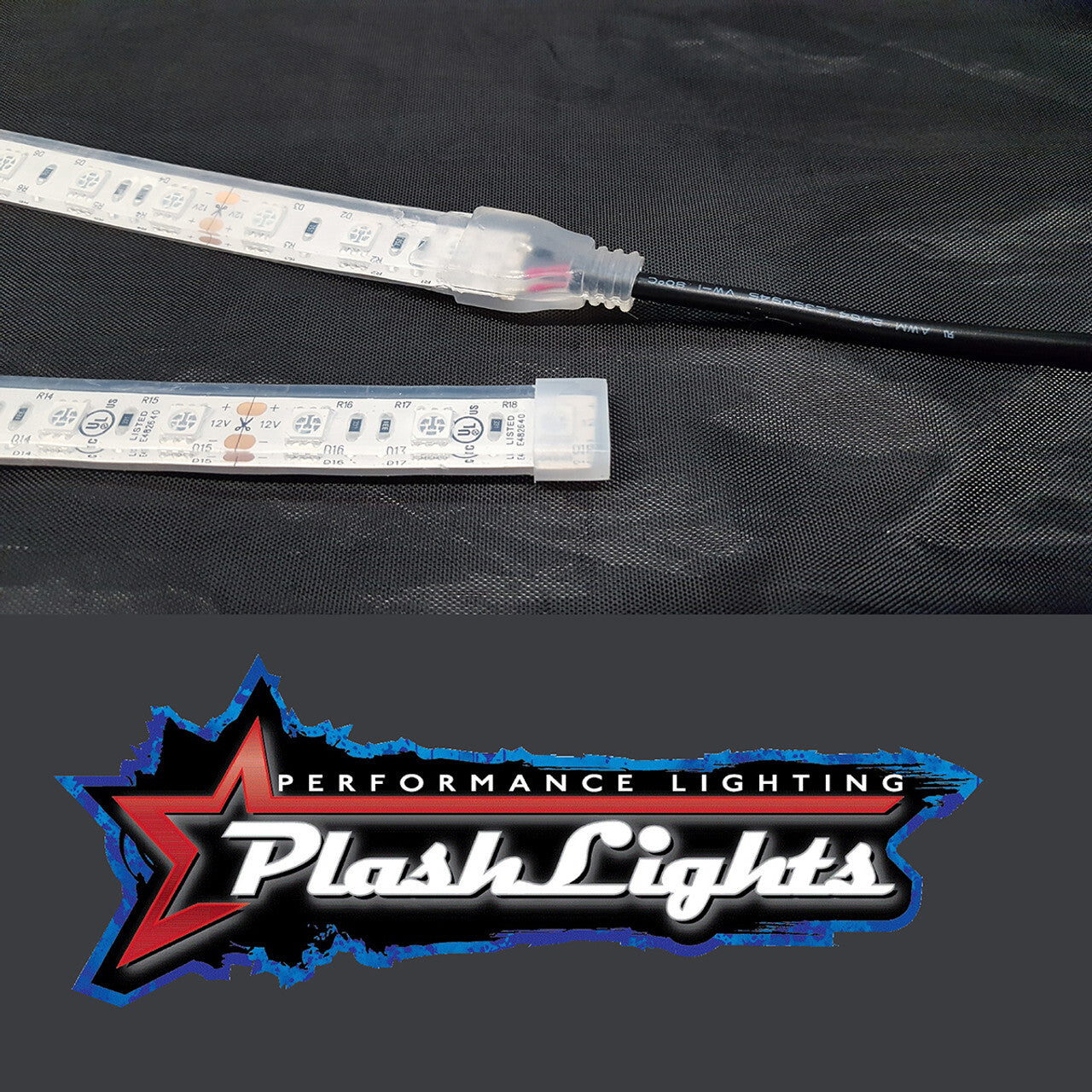 Plash Lights Performance Lighting Logo and Close up of LED Light Strip