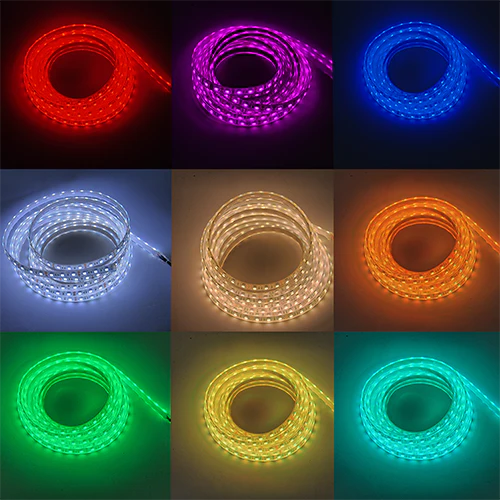 Multi Colored Light Strip Choices shown 9 colors from Red, Blue, Green, Amber, Teal White and Yellow